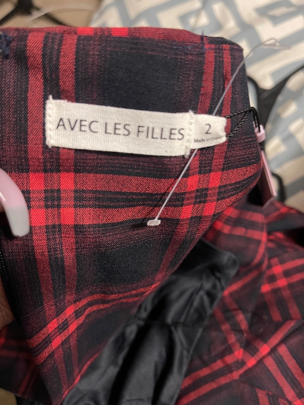 NWT Avec Les Filles Black and Red Plaid Midi Dress - Picture 6 of 8